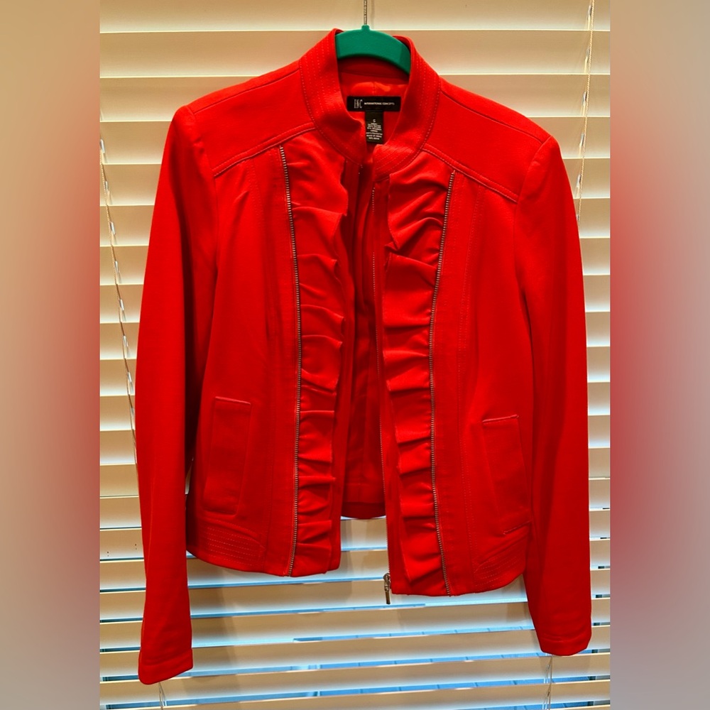 INC Ruffle Detail Red Jacket/Blazer Women's Red Ruffled Jacket, Size Small